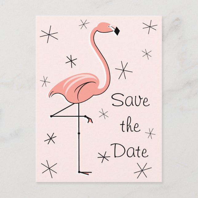 Flamingo Pink "Save the date" vertical postcard (Front)