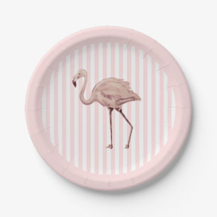 Flamingo Pink Stripe Birthday Tropical Paper Plates