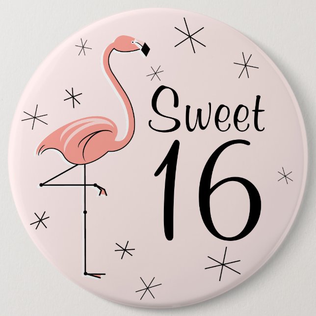 Flamingo Pink 'Sweet 16' button (Front)