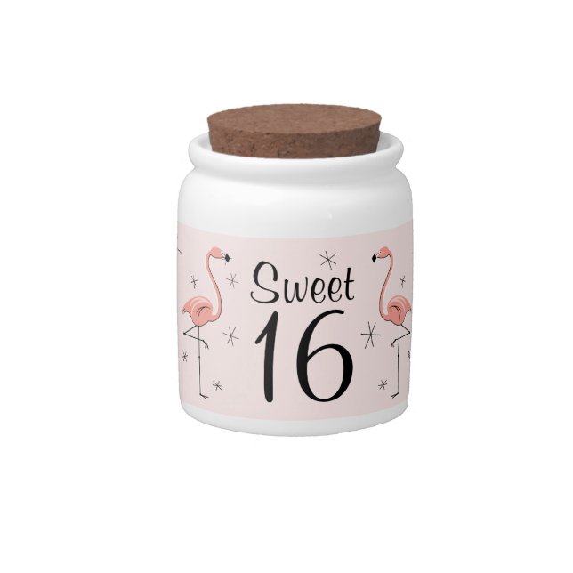 Flamingo Pink Sweet 16 candy jar (Front)