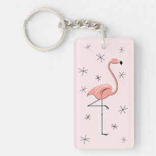 Flamingo Pink 'Text' back acrylic rectangle Keychain