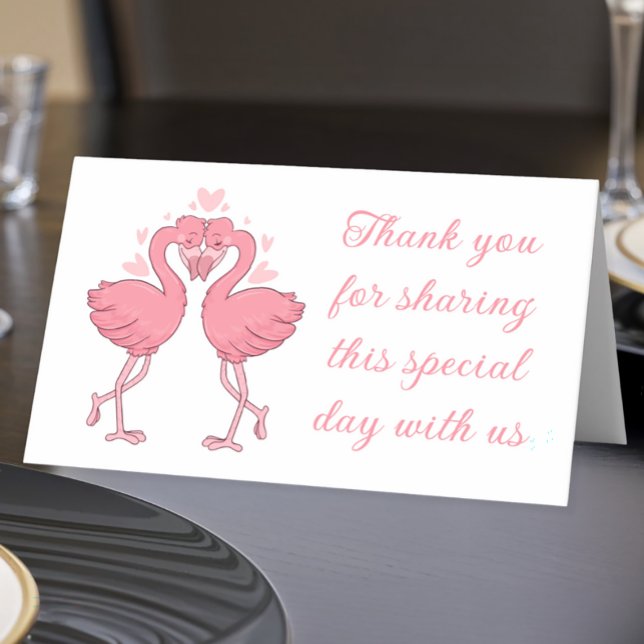 Flamingo Pink Tropical Beach Wedding Thank You Place Card (Creator Uploaded)