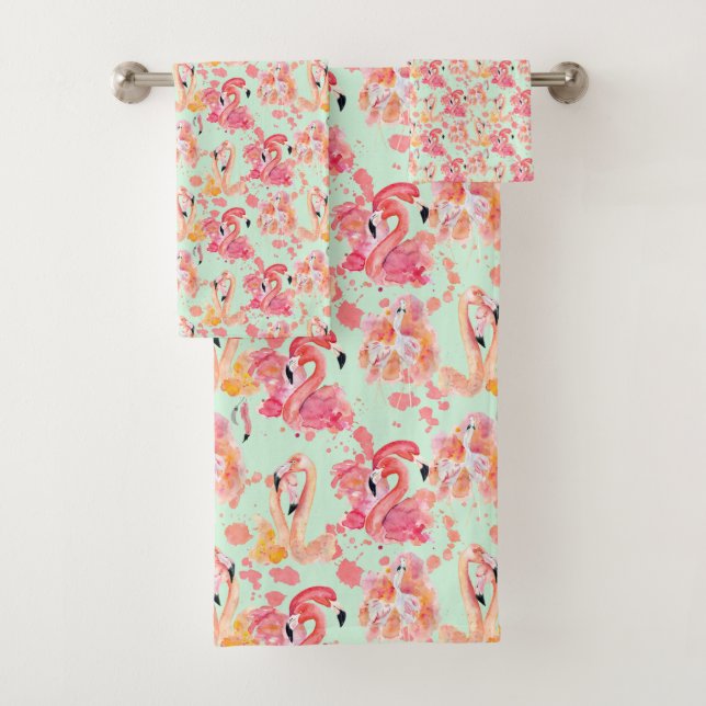 Flamingo Pink Tropical Colorful Bath Towel Set (Insitu)