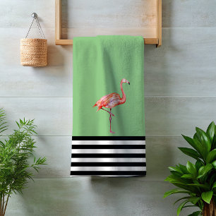 Flamingo Pink Tropical Teal Black White Fun Bath Towel Set