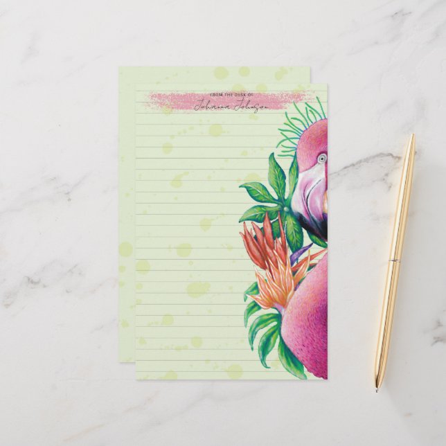 Flamingo pink tropical watercolor Stationery Paper (Front/Back In Situ)