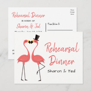 Flamingo Pink Tropical Wedding Rehearsal Dinner Invitation Postcard