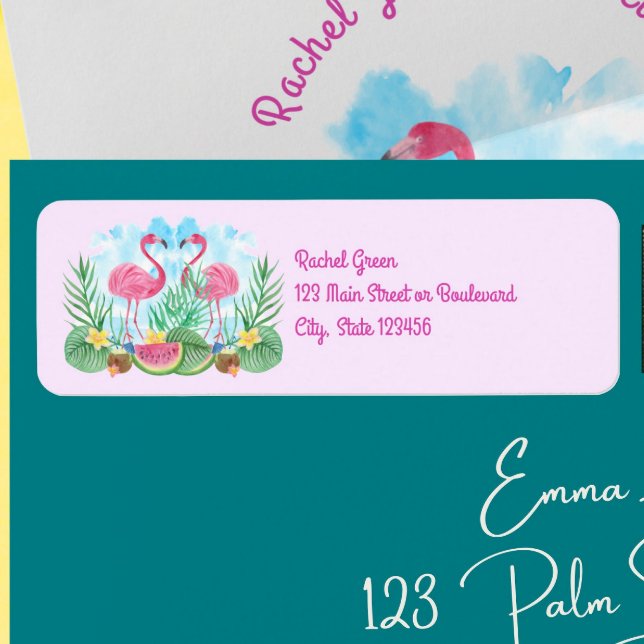Flamingo Pink Wedding return Label (Creator Uploaded)