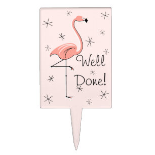 Flamingo Pink Well Done cake pick rectangle