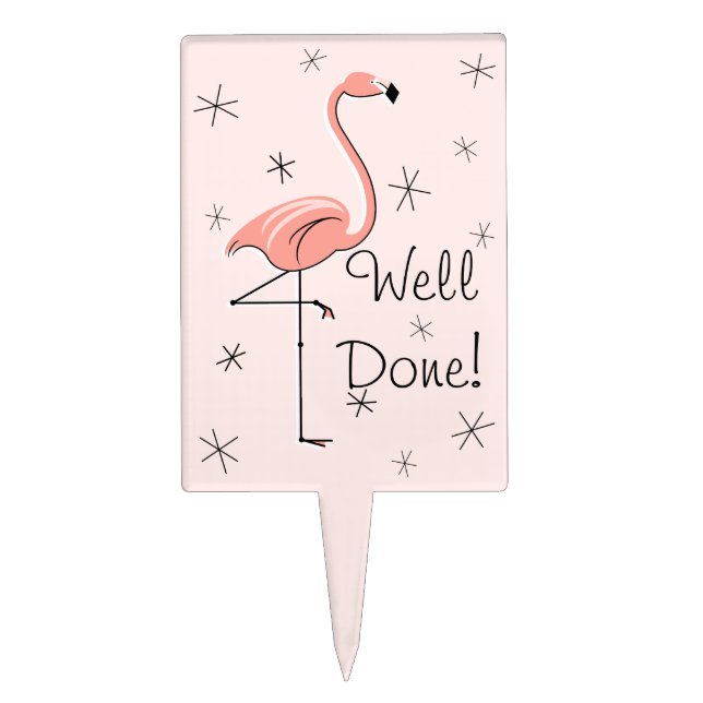 Flamingo Pink Well Done cake pick rectangle (Front)