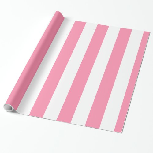 Flamingo Pink White Extra Large Stripe Pattern Wrapping Paper
