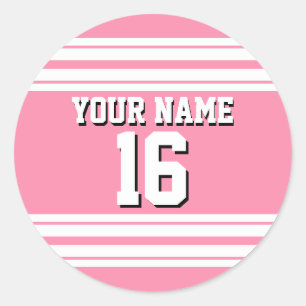 Flamingo Pink White Team Jersey Custom Number Name Classic Round Sticker