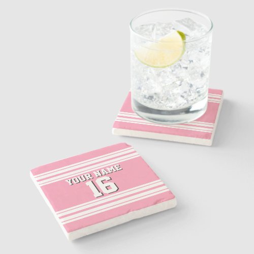 Flamingo Pink White Team Jersey Custom Number Name Stone Coaster