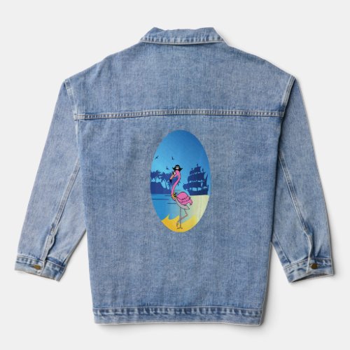 Flamingo Pirate Buccaneer Sea Premium  Denim Jacket