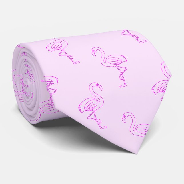 Flamingo Playful Pink Summer Pattern Neck Tie (Rolled)