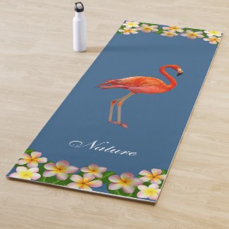 Flamingo & Plumeria Flowers on Award Blue