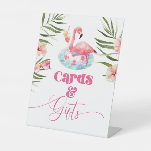 Flamingo Pool birthday party Cards and gifts Pedestal Sign