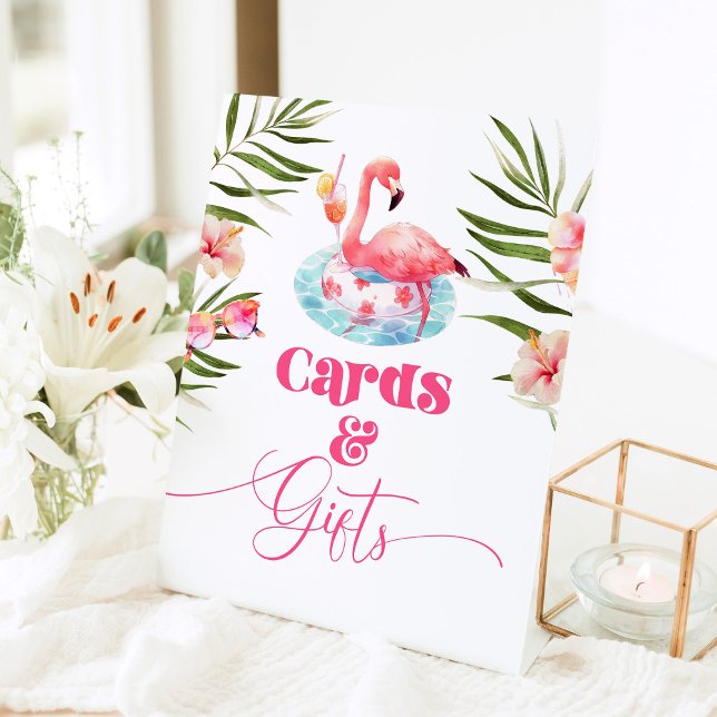 Flamingo Pool birthday party Cards and gifts Pedestal Sign (Creator Uploaded)