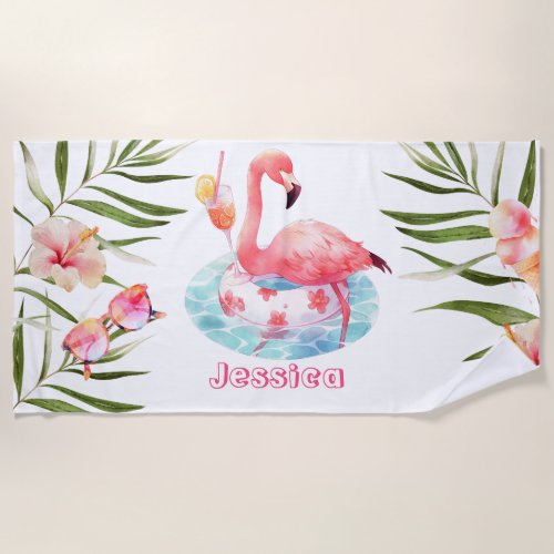 Flamingo pool birthday party personalised beach towel