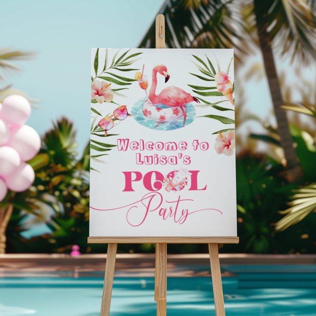 Flamingo Pool birthday party Welcome Foam Board (Creator Uploaded)