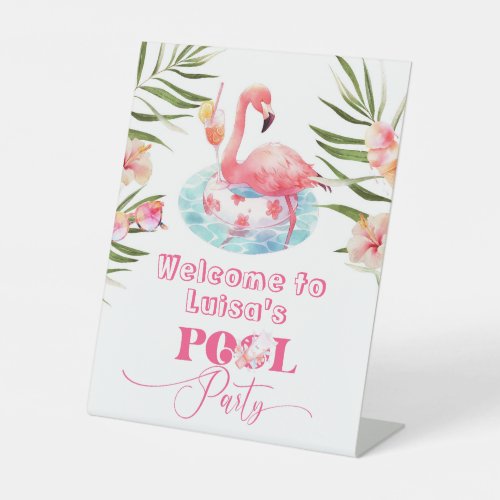 Flamingo Pool birthday party Welcome Pedestal Sign