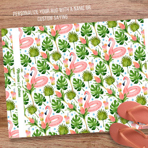 Flamingo Pool Float Pattern Personalized Text Outdoor Rug