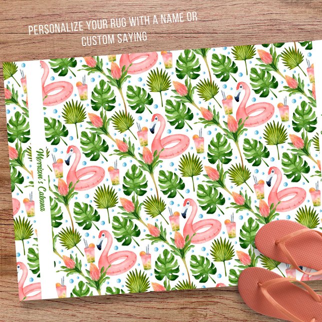 Flamingo Pool Float Pattern Personalized Text Outdoor Rug (Creator Uploaded)