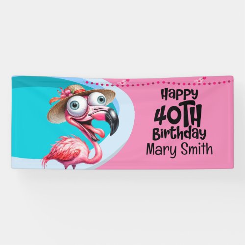 Flamingo Pool Party 40th Birthday Banner