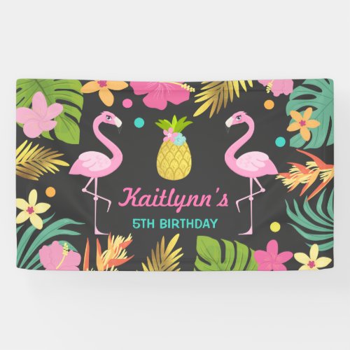 Flamingo Pool Party Banner Tropical Flamingo Party