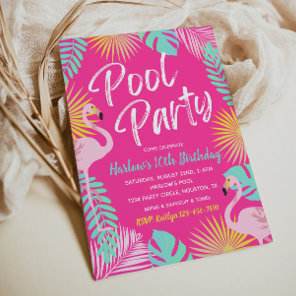 Flamingo Pool Party Birthday Invitation