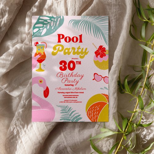 Flamingo Pool Party Birthday Invitation