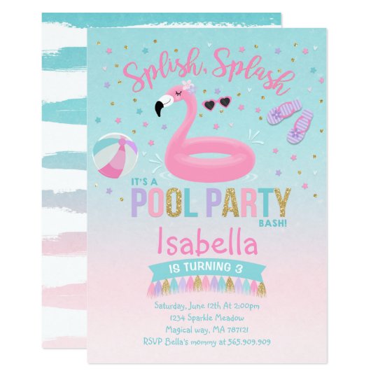 flamingo pool party birthday invitation pink gold zazzle com