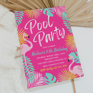 Flamingo Pool Party Birthday Invitation   Pool