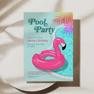 Flamingo Pool Party Birthday Invite Pink
