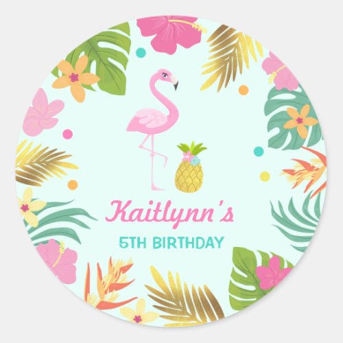 Flamingo Pool Party Favor Tag Sticker Seal