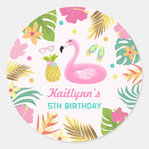 Flamingo Pool Party Favor Tag Sticker Seal