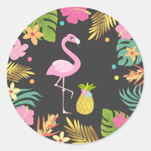 Flamingo Pool Party Favor Tag Sticker Seal