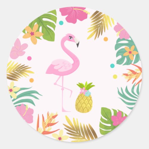 Flamingo Pool Party Favor Tag Sticker Seal