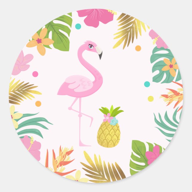 Flamingo Pool Party Favor Tag Sticker Seal (Front)