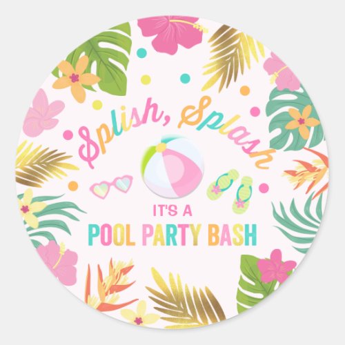 Flamingo Pool Party Favor Tag Sticker Seal