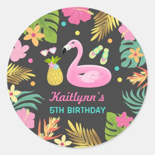 Flamingo Pool Party Favor Tag Sticker Seal