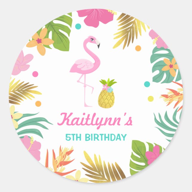 Flamingo Pool Party Favor Tag Sticker Seal (Front)