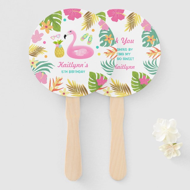 Flamingo Pool Party Hand Fan Flamingo Party Favor (Front and Back)