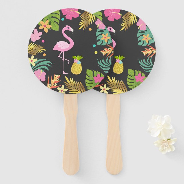 Flamingo Pool Party Hand Fan Flamingo Party Favor (Front and Back)