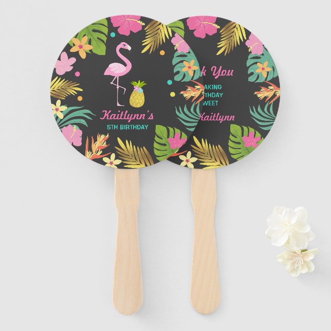 Flamingo Pool Party Hand Fan Flamingo Party Favor (Front and Back)