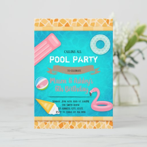 Flamingo Pool Party Invitation Zazzle 6601