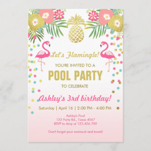 Flamingo Pool party invitation Tropical