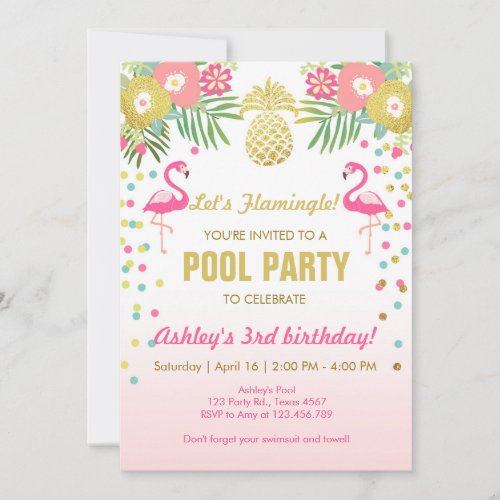 Flamingo Pool party invitation Tropical