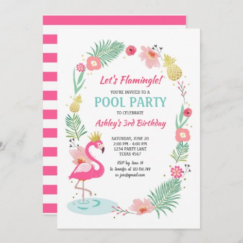 Flamingo Pool party invitation Tropical Birthday