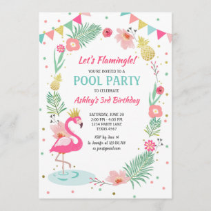 Flamingo Pool party invitation Tropical Birthday