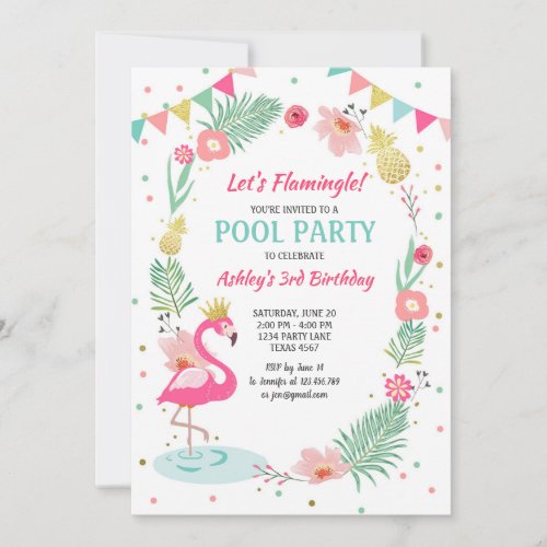 Flamingo Pool party invitation Tropical Birthday